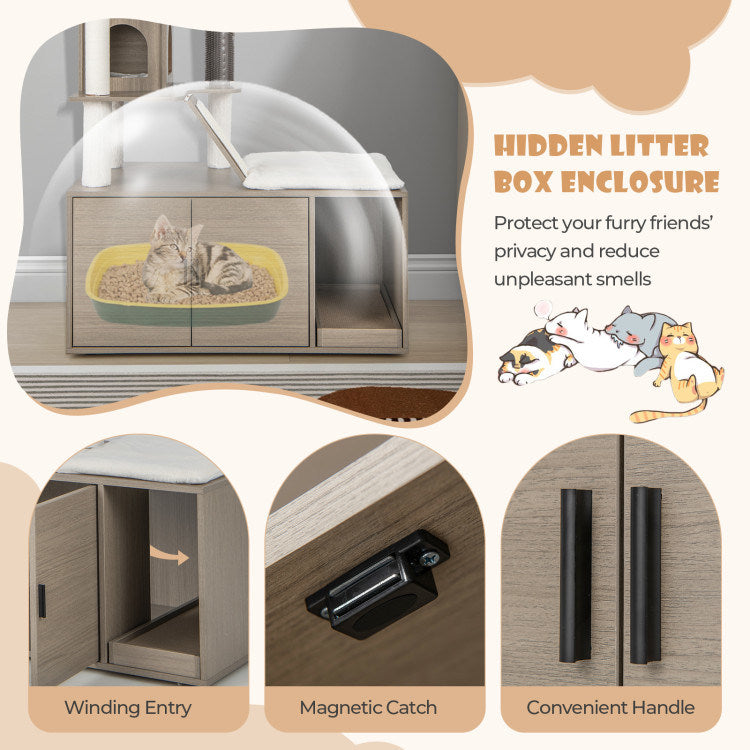 5-Tier Cat Tree with Hidden Litter Box Enclosure
