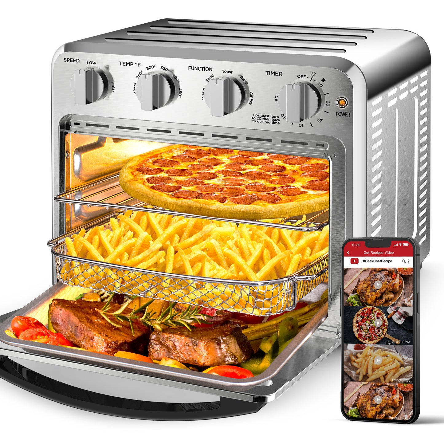 16QT Air Fryer Toaster Oven Combo, Stainless Steel