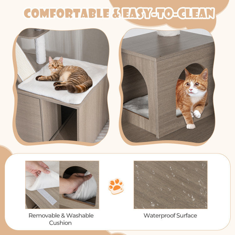 5-Tier Cat Tree with Hidden Litter Box Enclosure