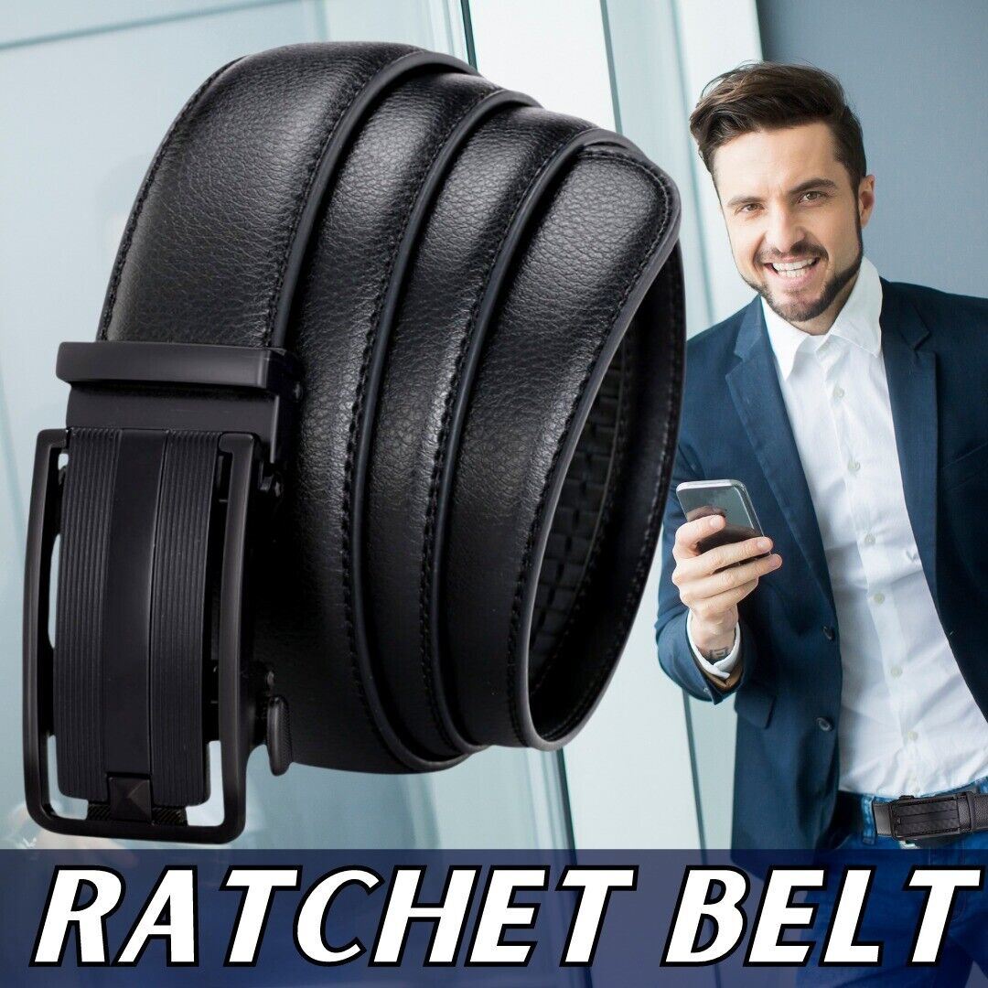 Men's Ratchet Belt Leather With Slide Buckle