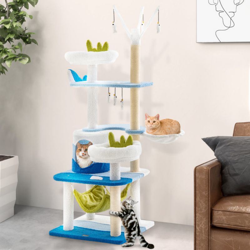 Chic Multi-Level Cat Tower with Oceanic Design