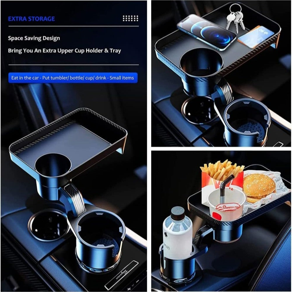 Revolutionary Car Cup Holder Expander with 360 Degree Tray
