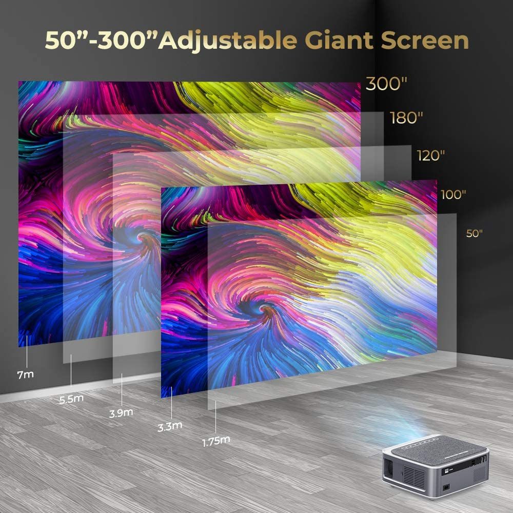 Native 1080P WiFi Projector - Bright 9500L Full HD with 300" Screen
