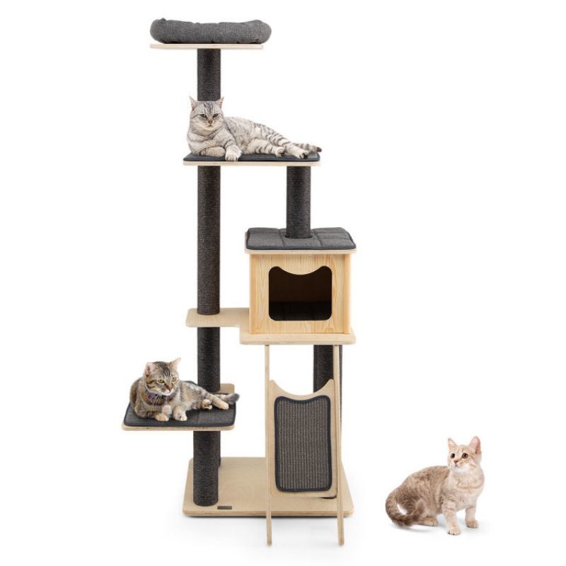 5-Tier Modern Wood Cat Tower with Washable Cushions