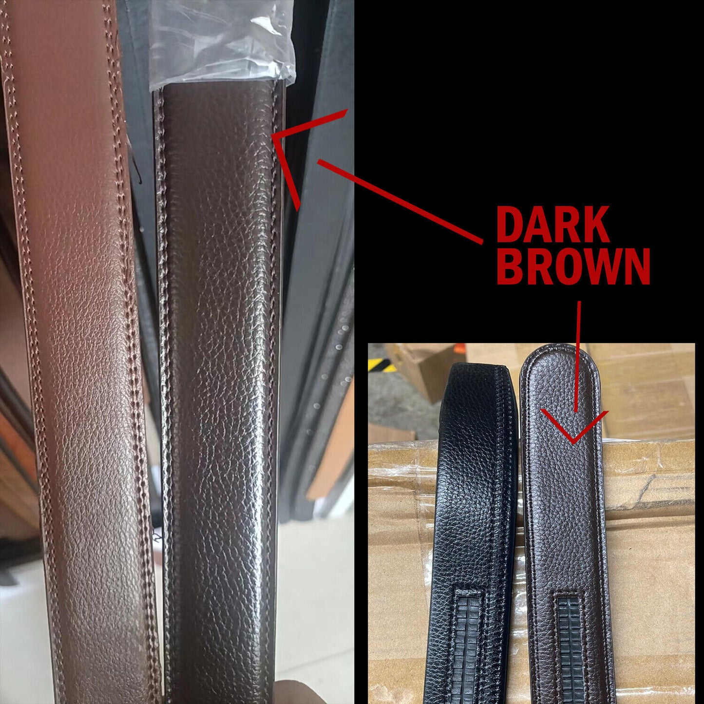 Microfiber Leather Mens Ratchet Belt, Adjustable Automatic Buckle, Dark Brown