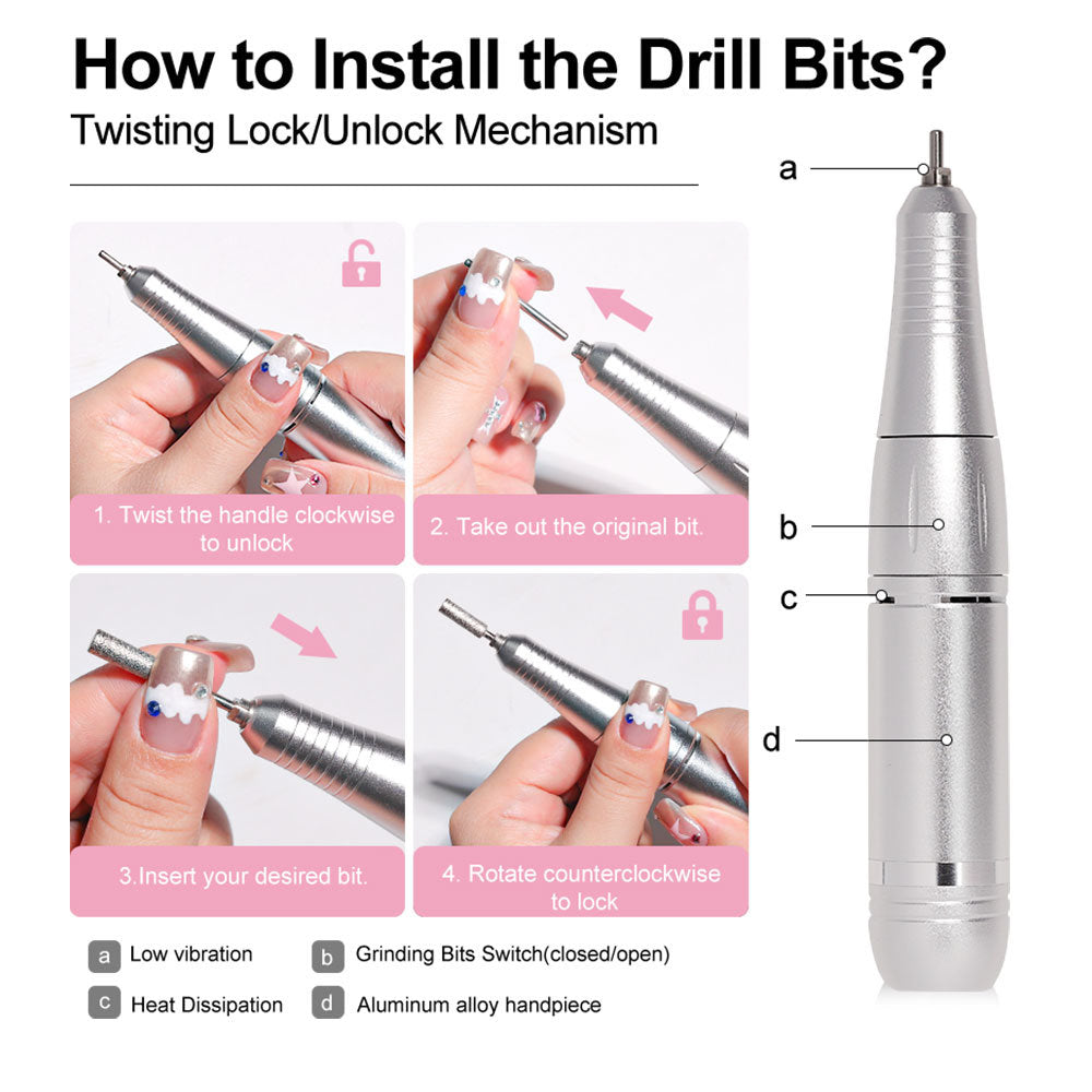 Portable Nail Drill Machine - 45000RPM Rechargeable E-File