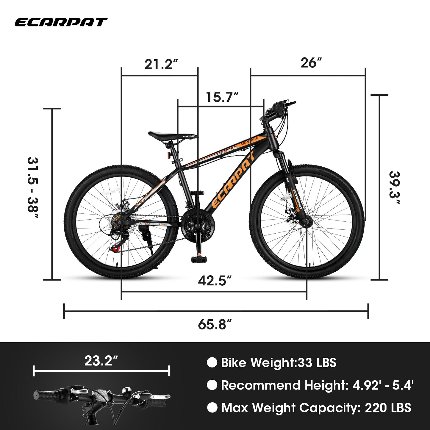 24" Mountain Bike, Lightweight Aluminum Frame, 21-Speed Shimano Drivetrain