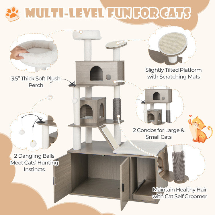 5-Tier Cat Tree with Hidden Litter Box Enclosure