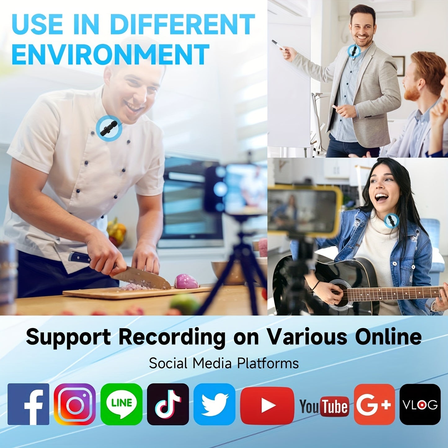 Omnidirectional Wireless Lavalier Microphone for iPhone/iPad, 65 Feet Range