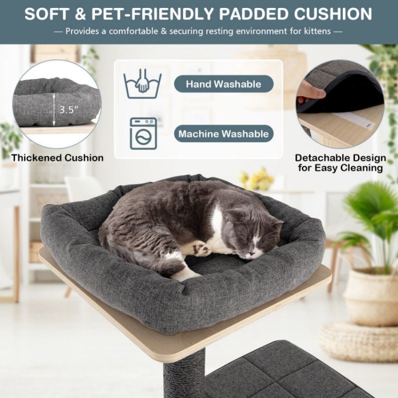 5-Tier Modern Wood Cat Tower with Washable Cushions