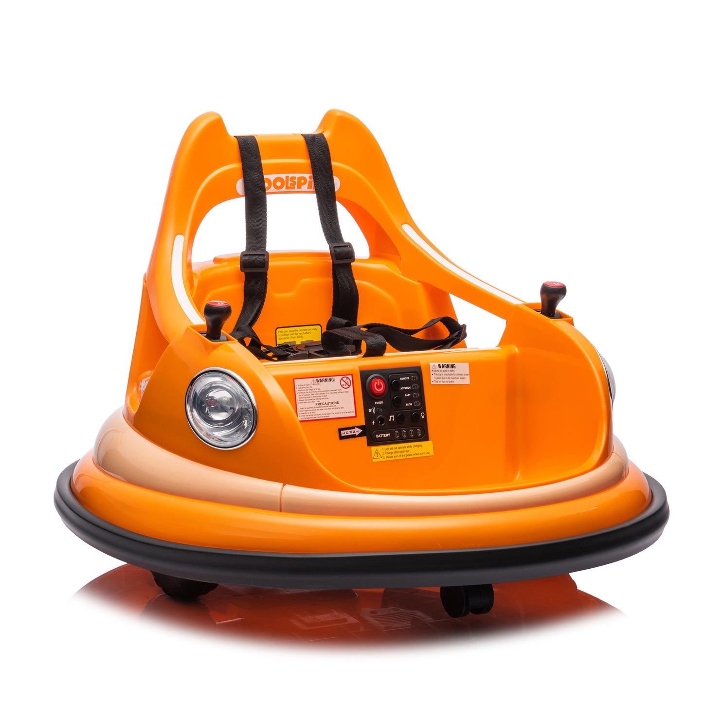 12V Ride-On Bumper Car for Kids - Remote Control, LED Lights & 360 Spin, Orange