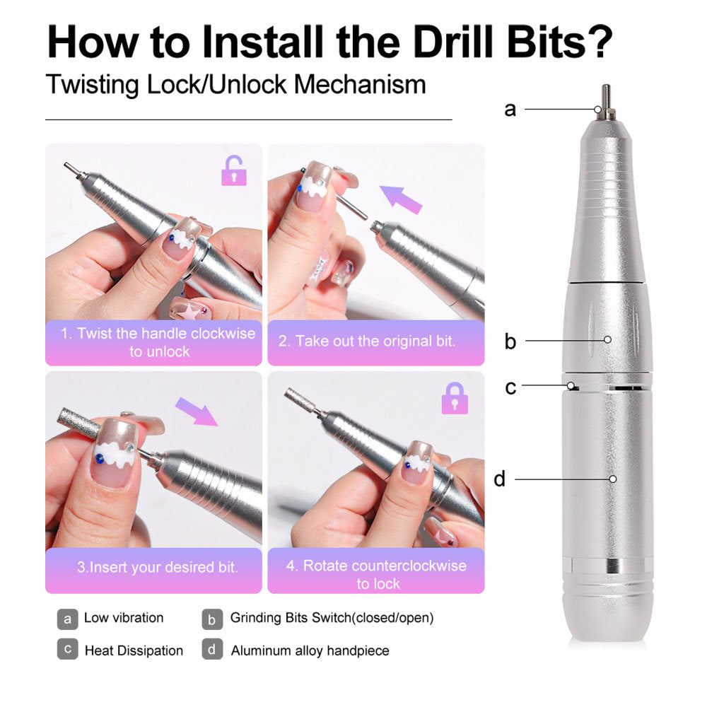 Portable Nail Drill Machine - 45000RPM Rechargeable E-File