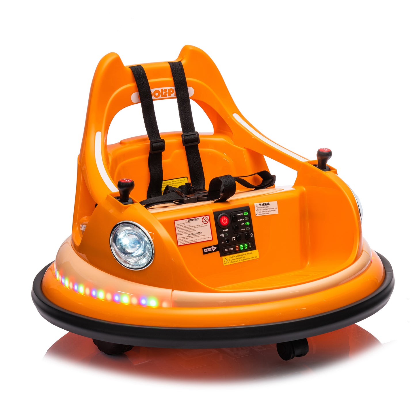 12V Ride-On Bumper Car for Kids - Remote Control, LED Lights & 360 Spin, Orange