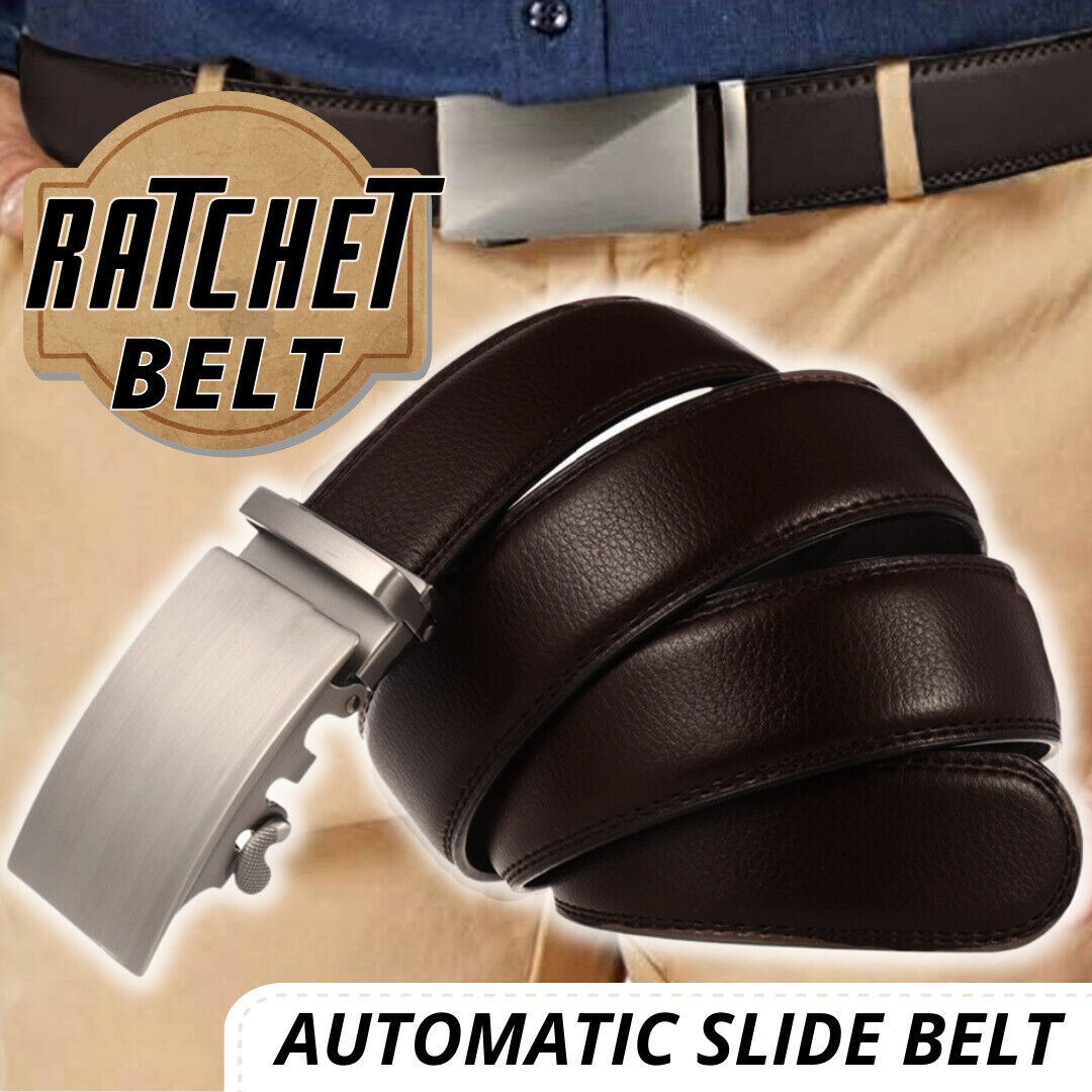 Microfiber Leather Mens Ratchet Belt, Adjustable Automatic Buckle, Dark Brown