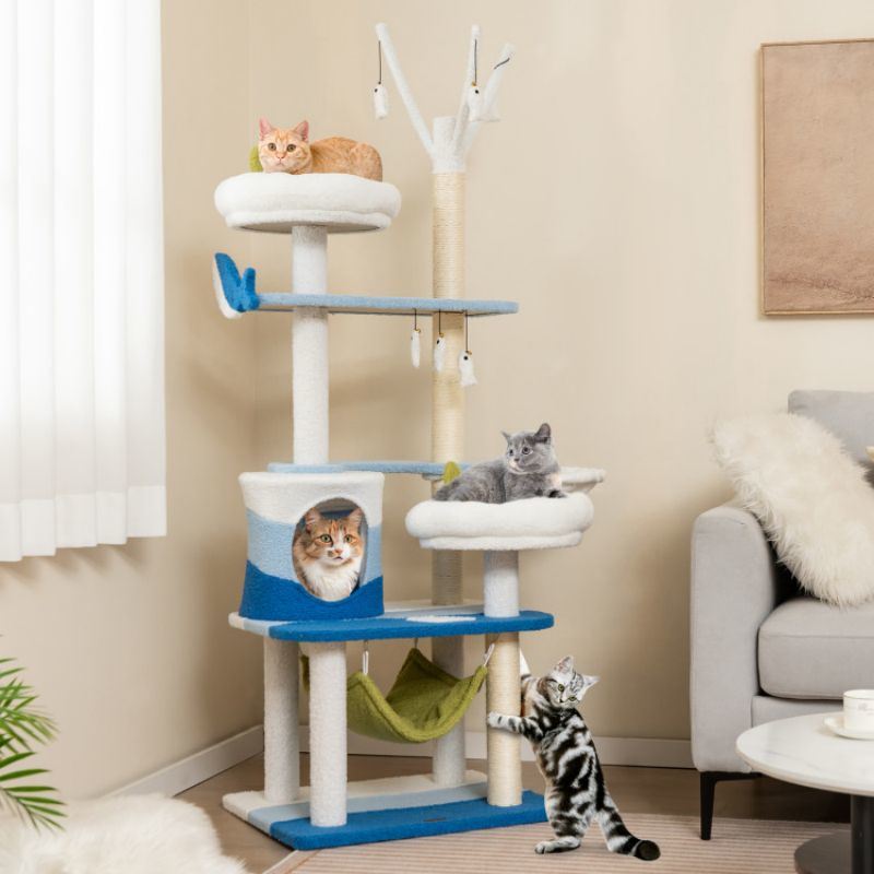 Chic Multi-Level Cat Tower with Oceanic Design