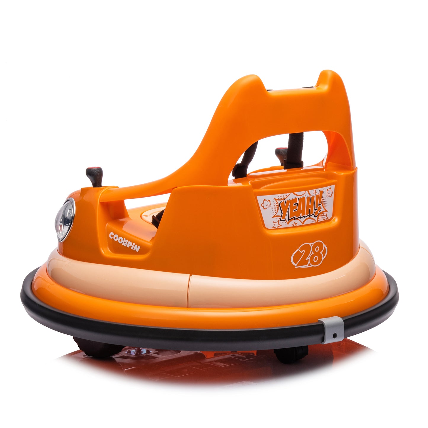 12V Ride-On Bumper Car for Kids - Remote Control, LED Lights & 360 Spin, Orange