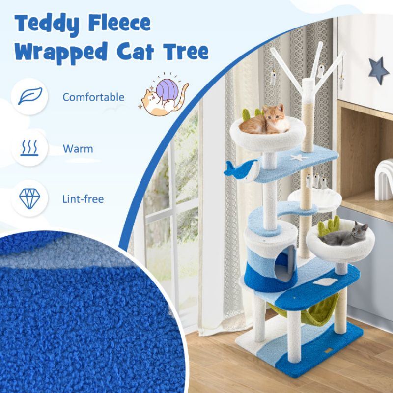Chic Multi-Level Cat Tower with Oceanic Design