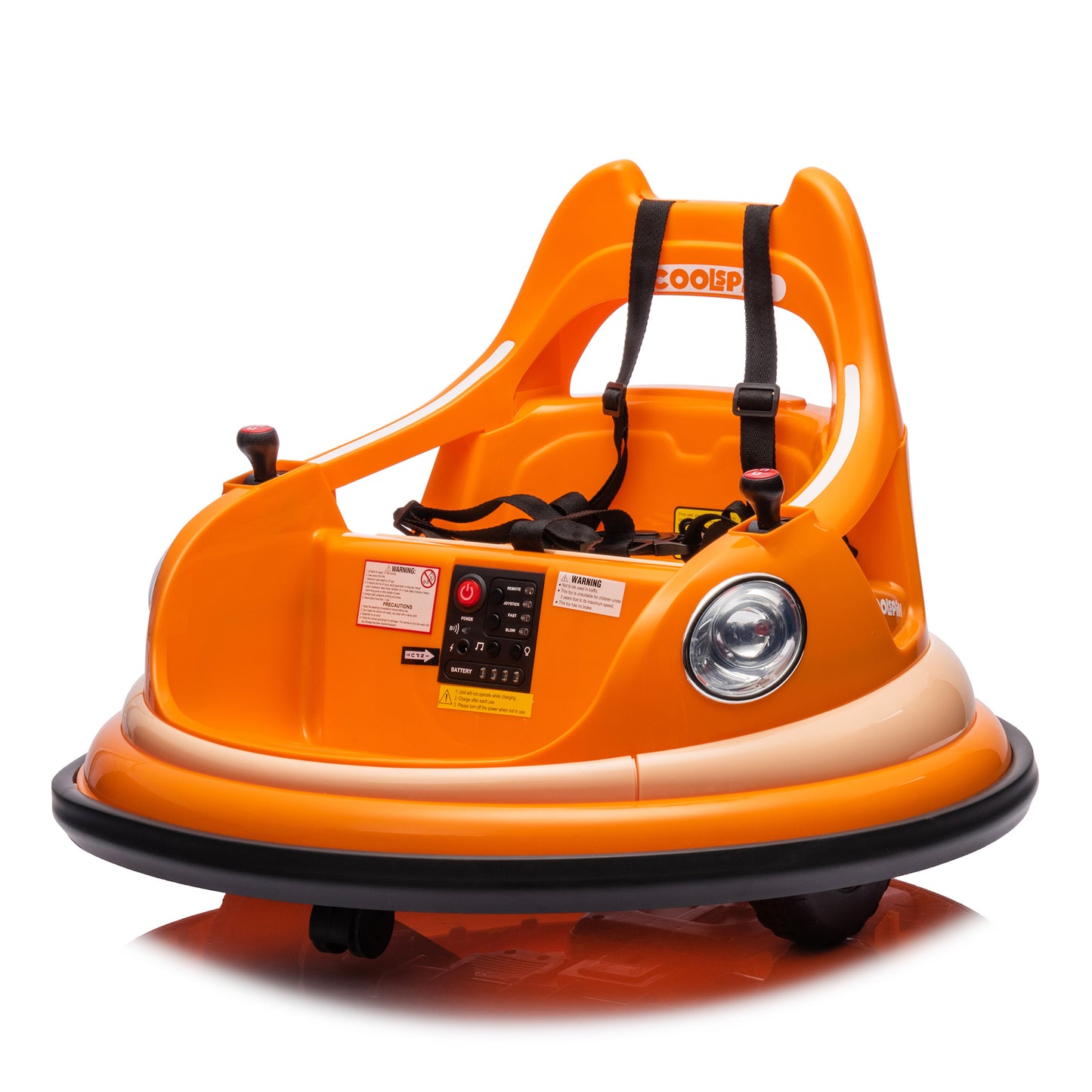 12V Ride-On Bumper Car for Kids - Remote Control, LED Lights & 360 Spin, Orange