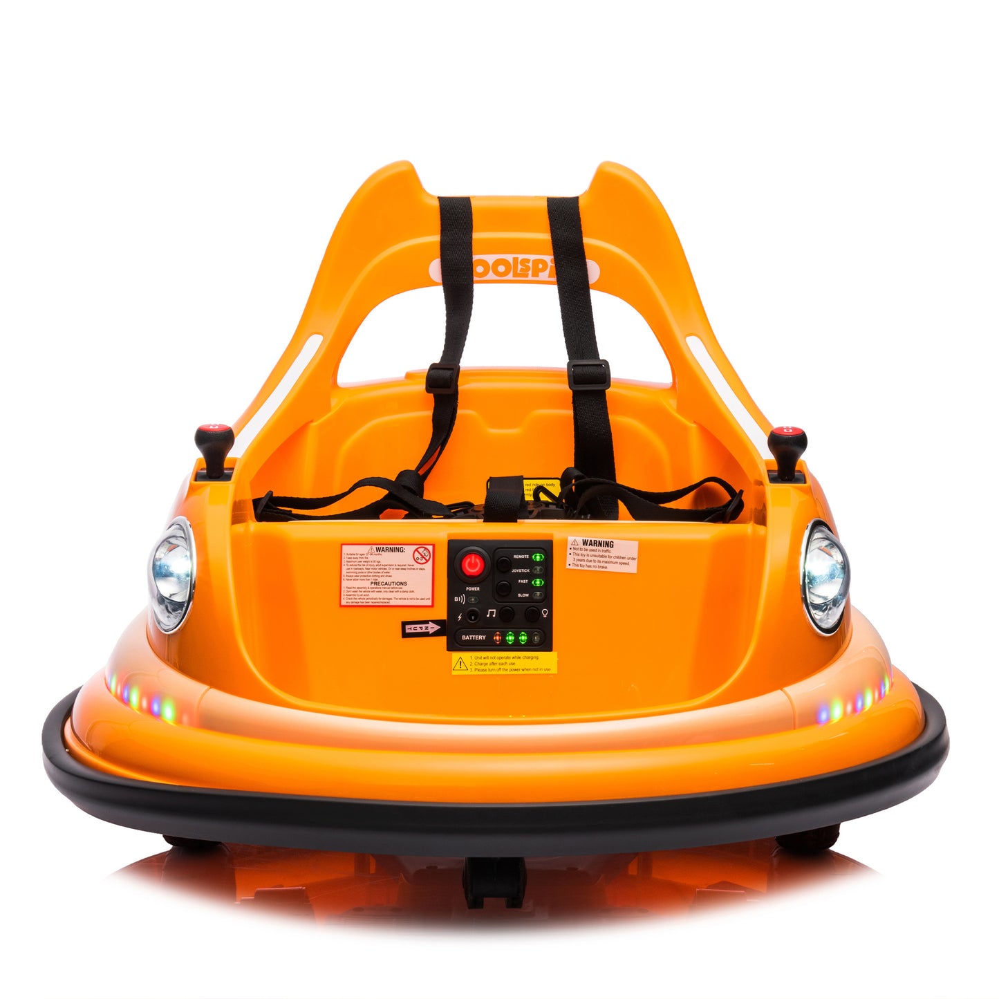 12V Ride-On Bumper Car for Kids - Remote Control, LED Lights & 360 Spin, Orange