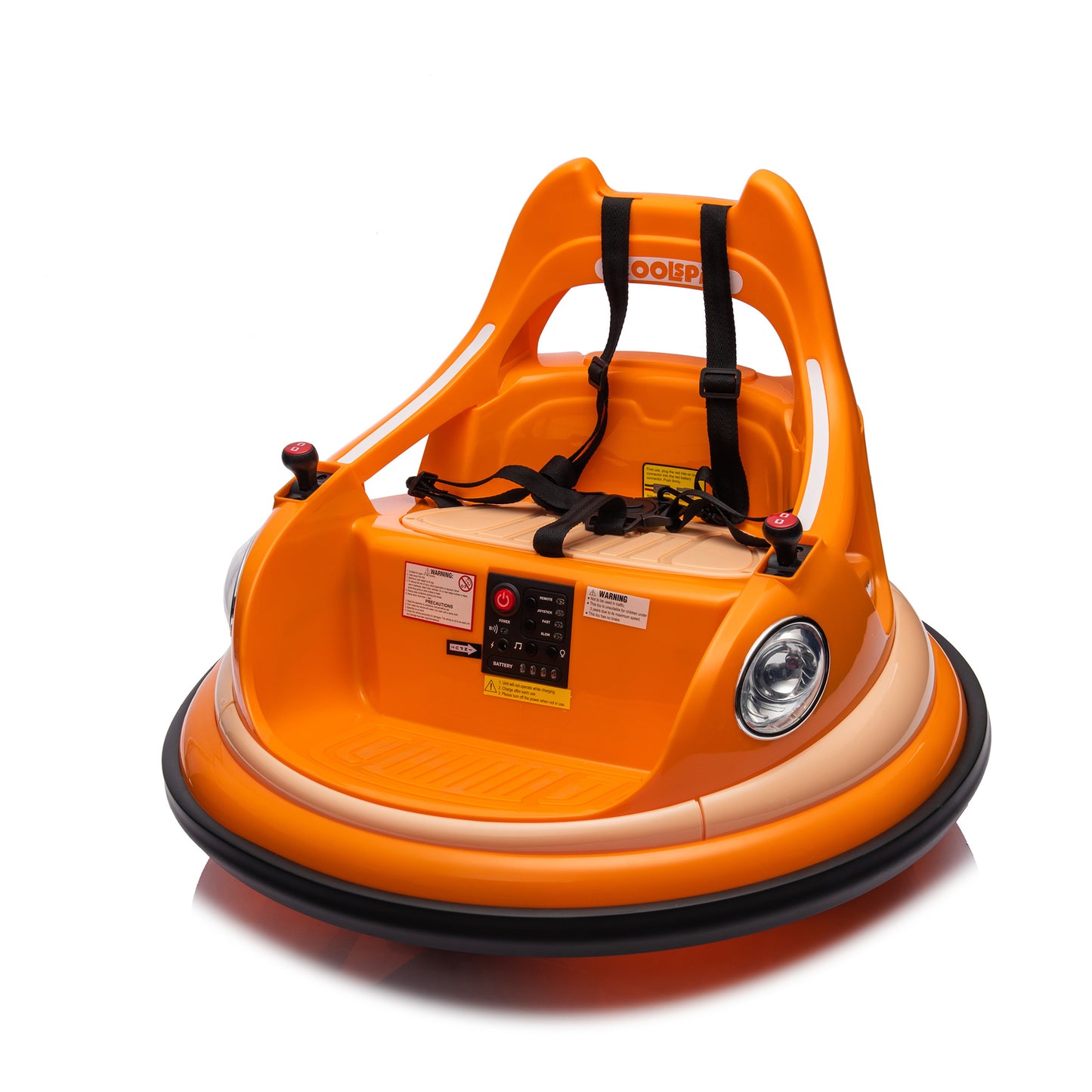 12V Ride-On Bumper Car for Kids - Remote Control, LED Lights & 360 Spin, Orange