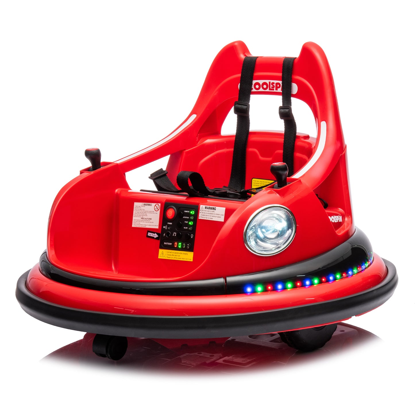 12V Ride-On Bumper Car for Kids - Remote Control, LED Lights & 360Spin, Red