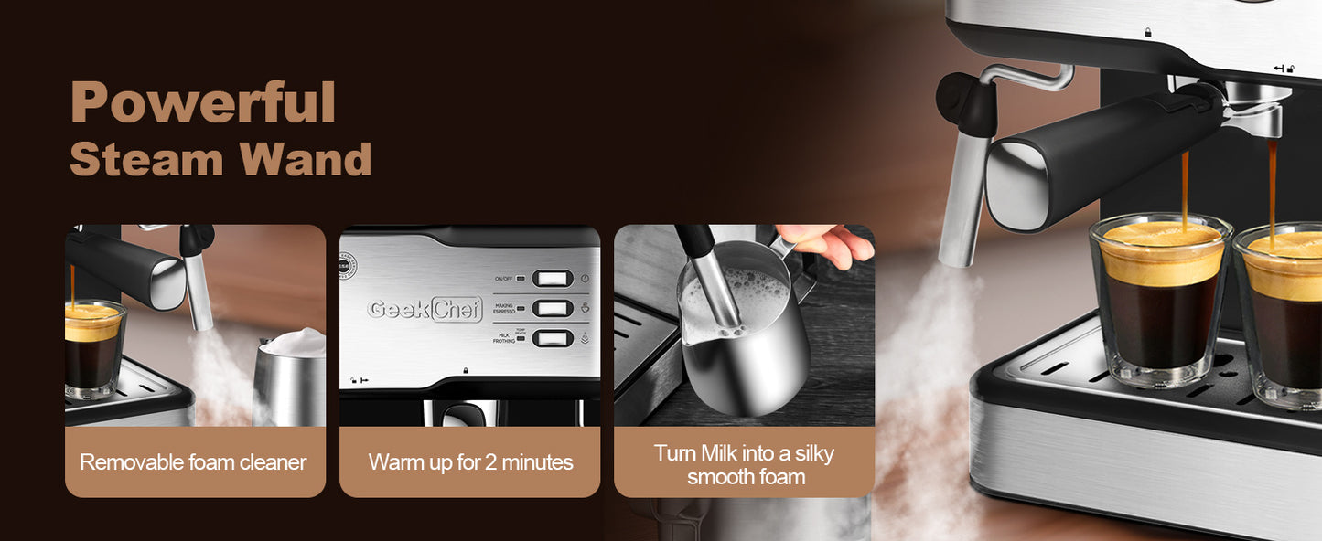 20 Bar Espresso and Specialty Coffee Machine, 1.5L Water Tank