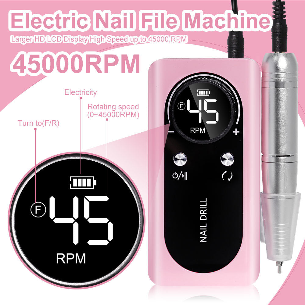 Portable Nail Drill Machine - 45000RPM Rechargeable E-File