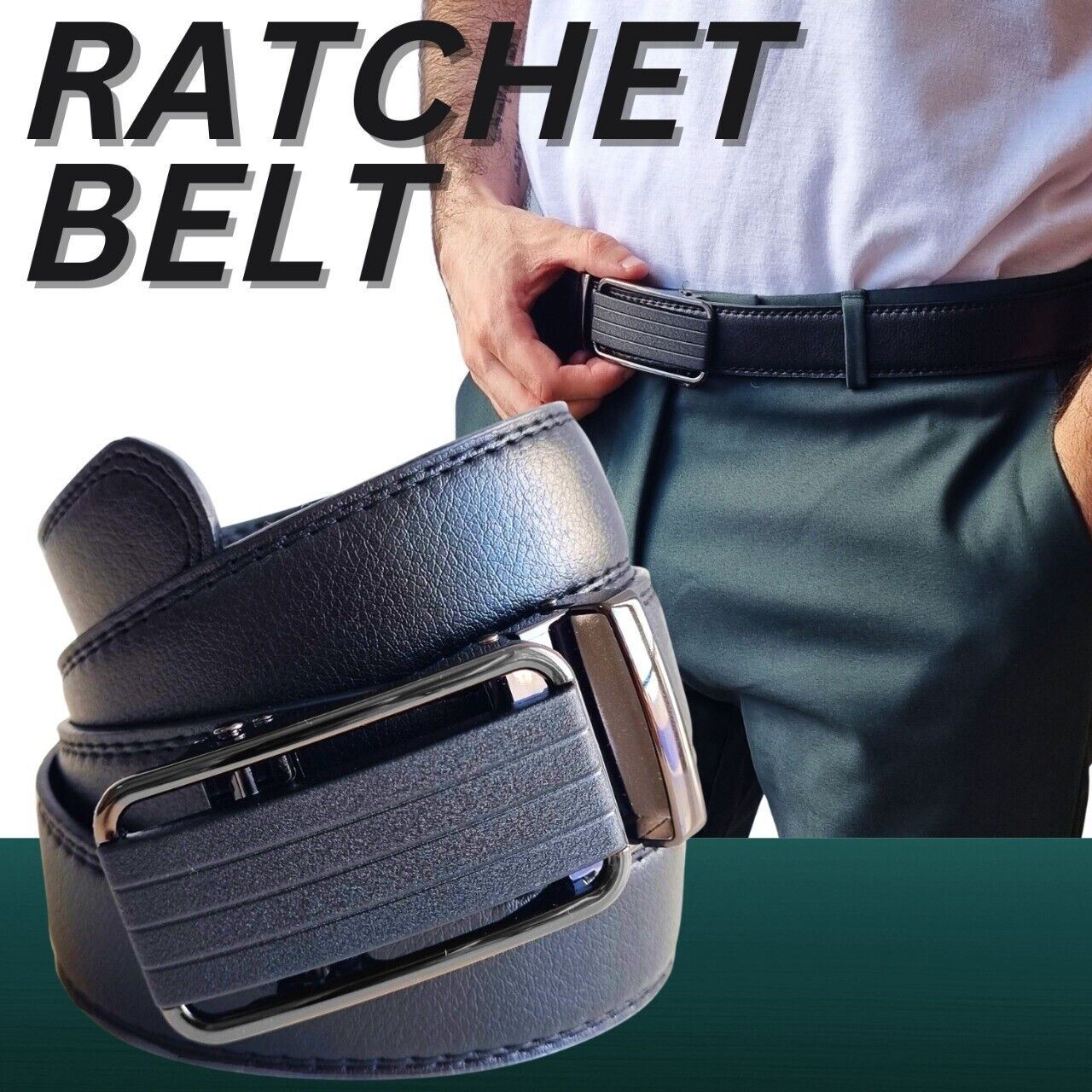 Men's Ratchet Belt Leather with Slide Buckle