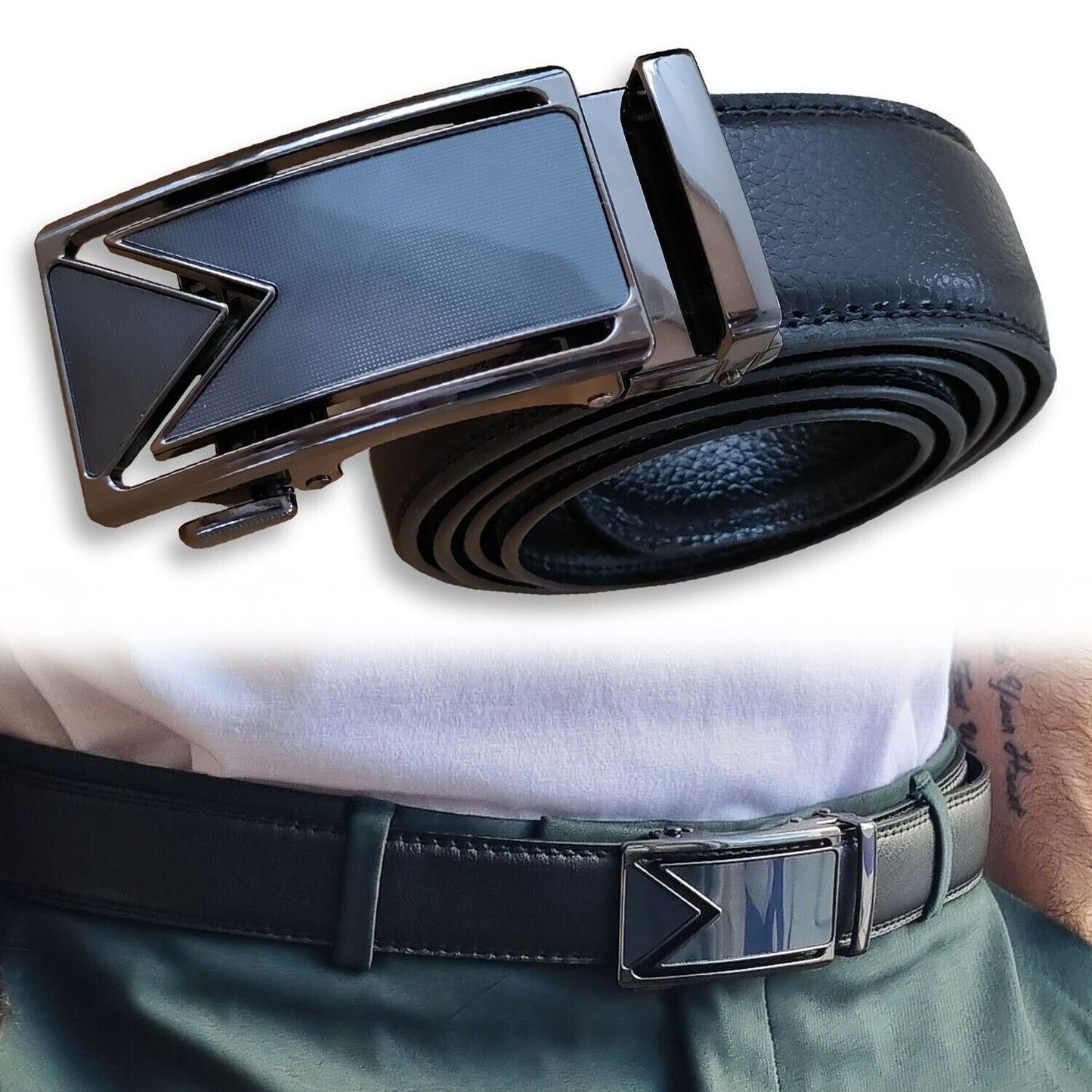 Microfiber Leather Mens Ratchet Belt, Adjustable Automatic Buckle