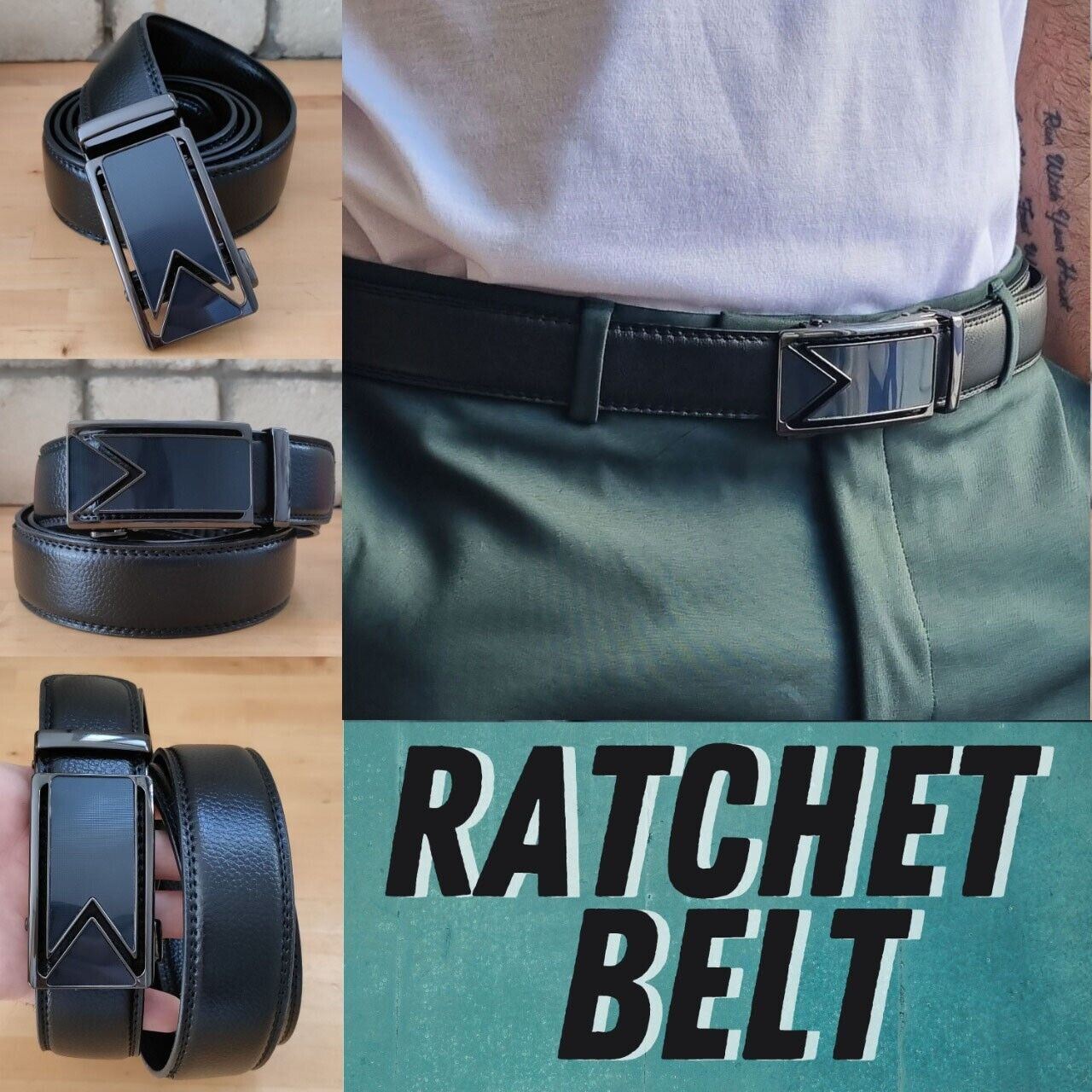 Microfiber Leather Mens Ratchet Belt, Adjustable Automatic Buckle