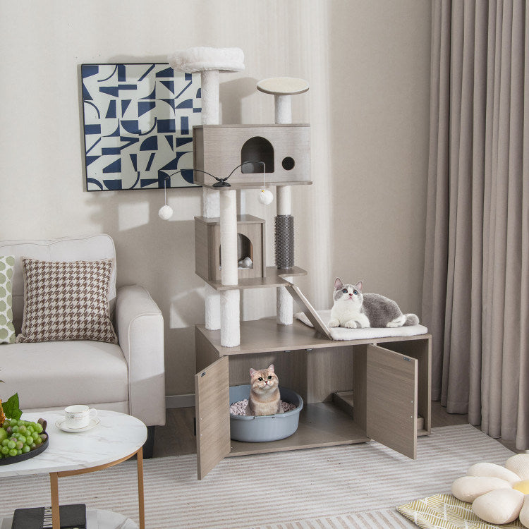 5-Tier Cat Tree with Hidden Litter Box Enclosure