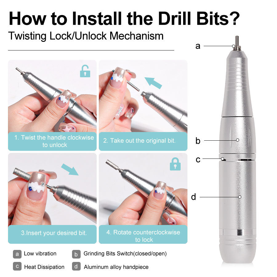 Portable Nail Drill Machine - 45000RPM Rechargeable E-File