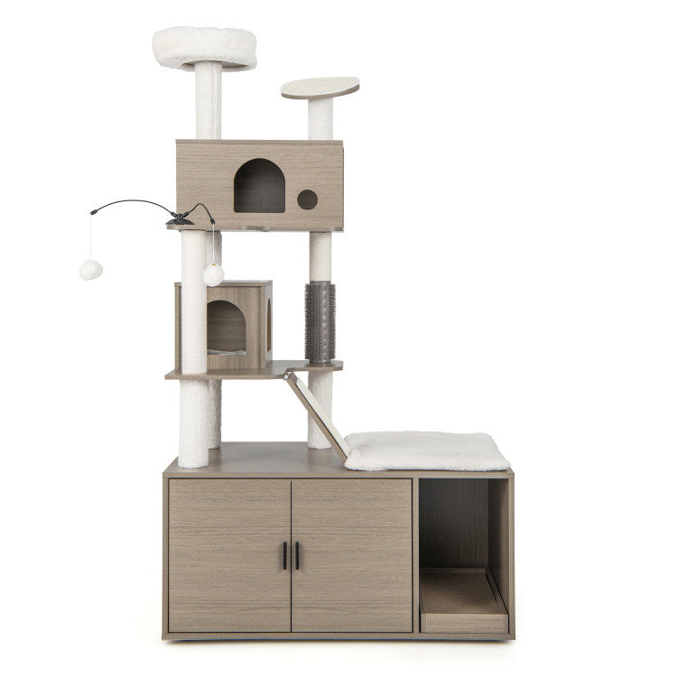 5-Tier Cat Tree with Hidden Litter Box Enclosure