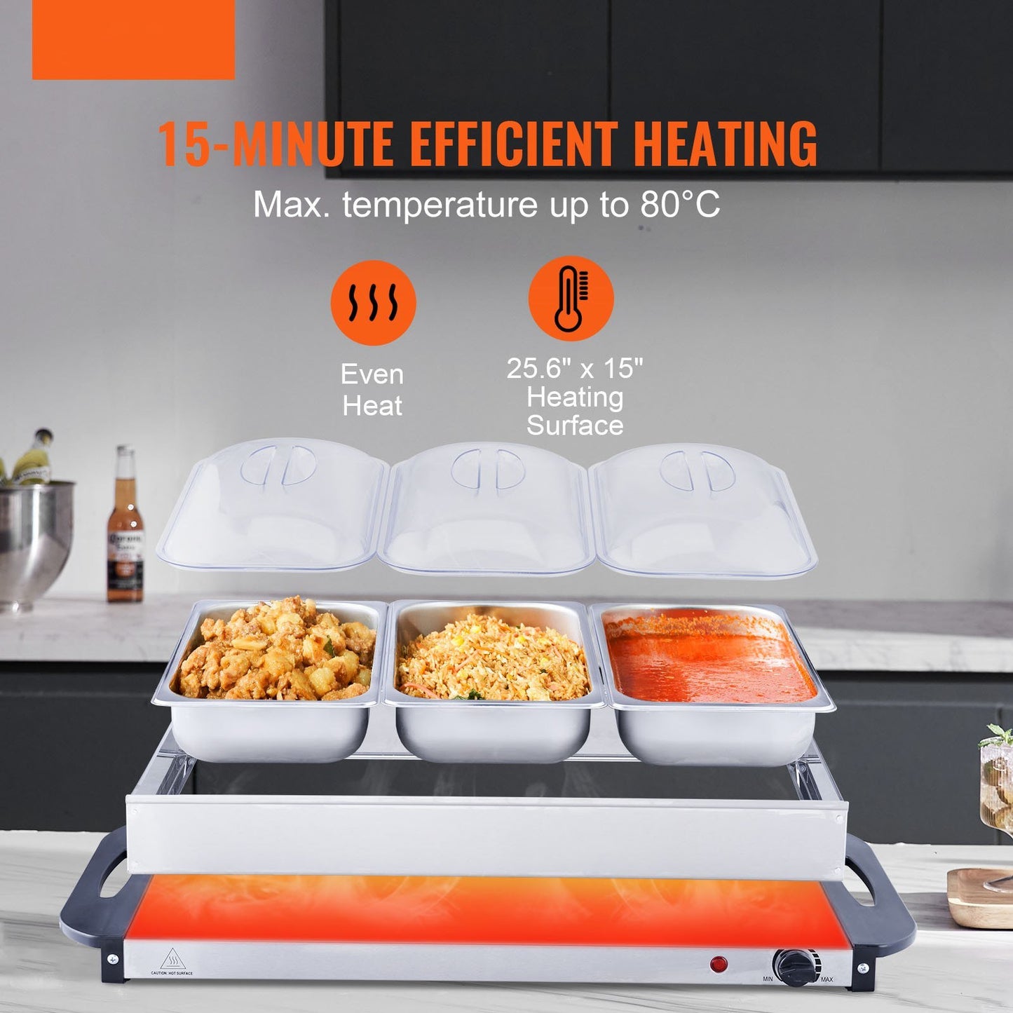 Electric Buffet Server & Food Warmer: Quick Heat, Temp Control, Stainless Steel
