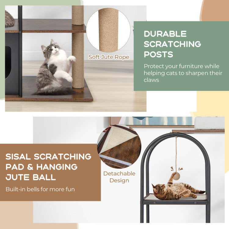 47-Inch Tall Cat Tree Tower with Metal Frame, Cozy Perch & Scratch Posts