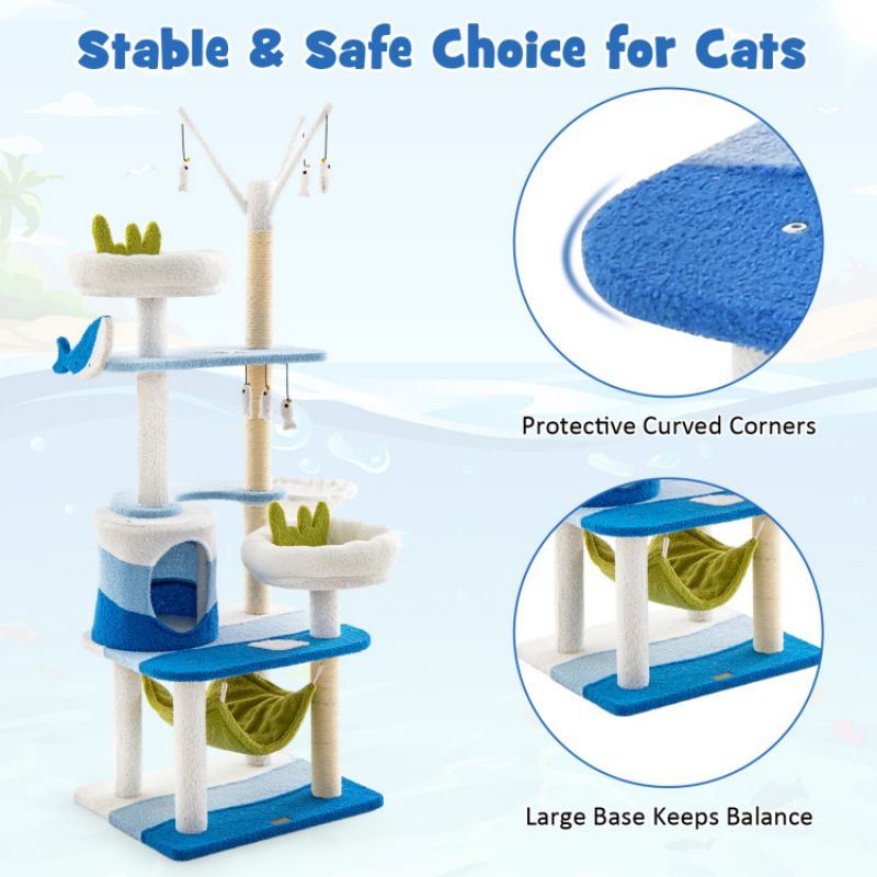 Chic Multi-Level Cat Tower with Oceanic Design