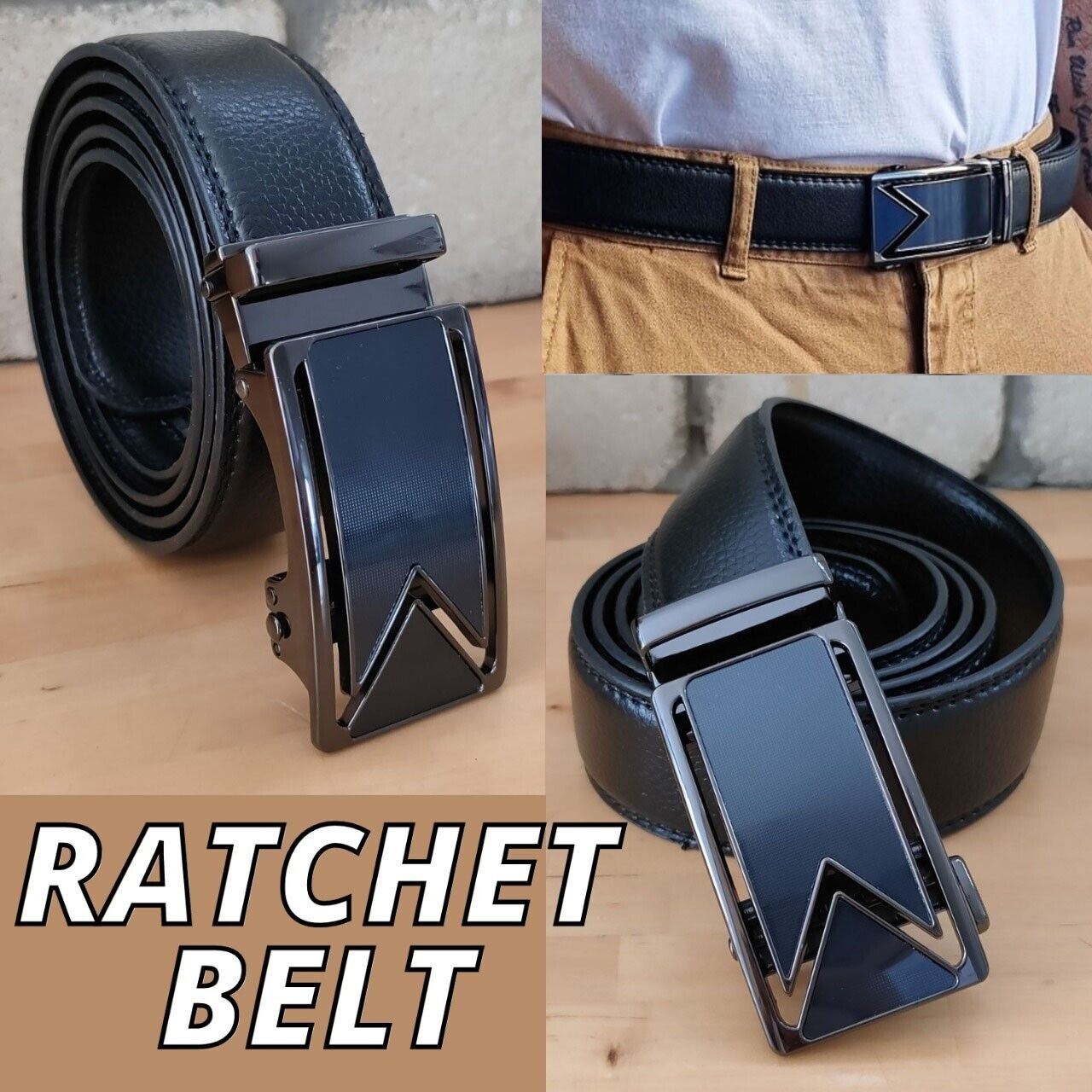 Microfiber Leather Mens Ratchet Belt, Adjustable Automatic Buckle