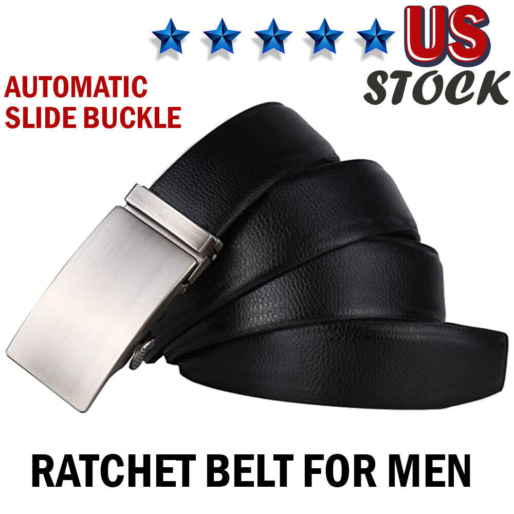 Microfiber Leather Mens Ratchet Belt, Adjustable Automatic Buckle