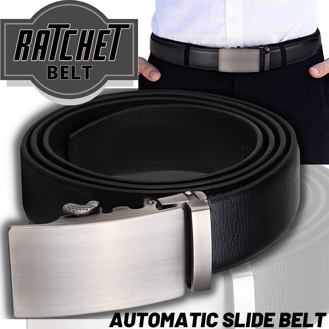 Microfiber Leather Mens Ratchet Belt, Adjustable Automatic Buckle