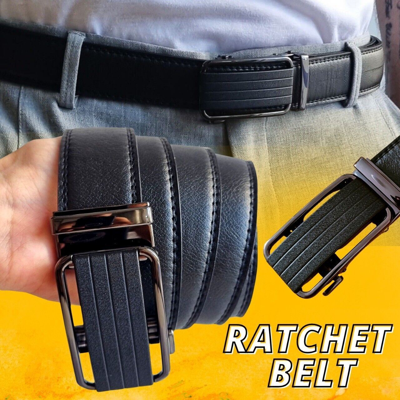 Men's Ratchet Belt Leather with Slide Buckle