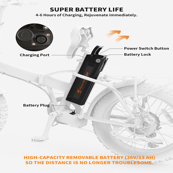 Fat-Tire Folding Electric Bike, 500W Motor, 36V/13aH Battery