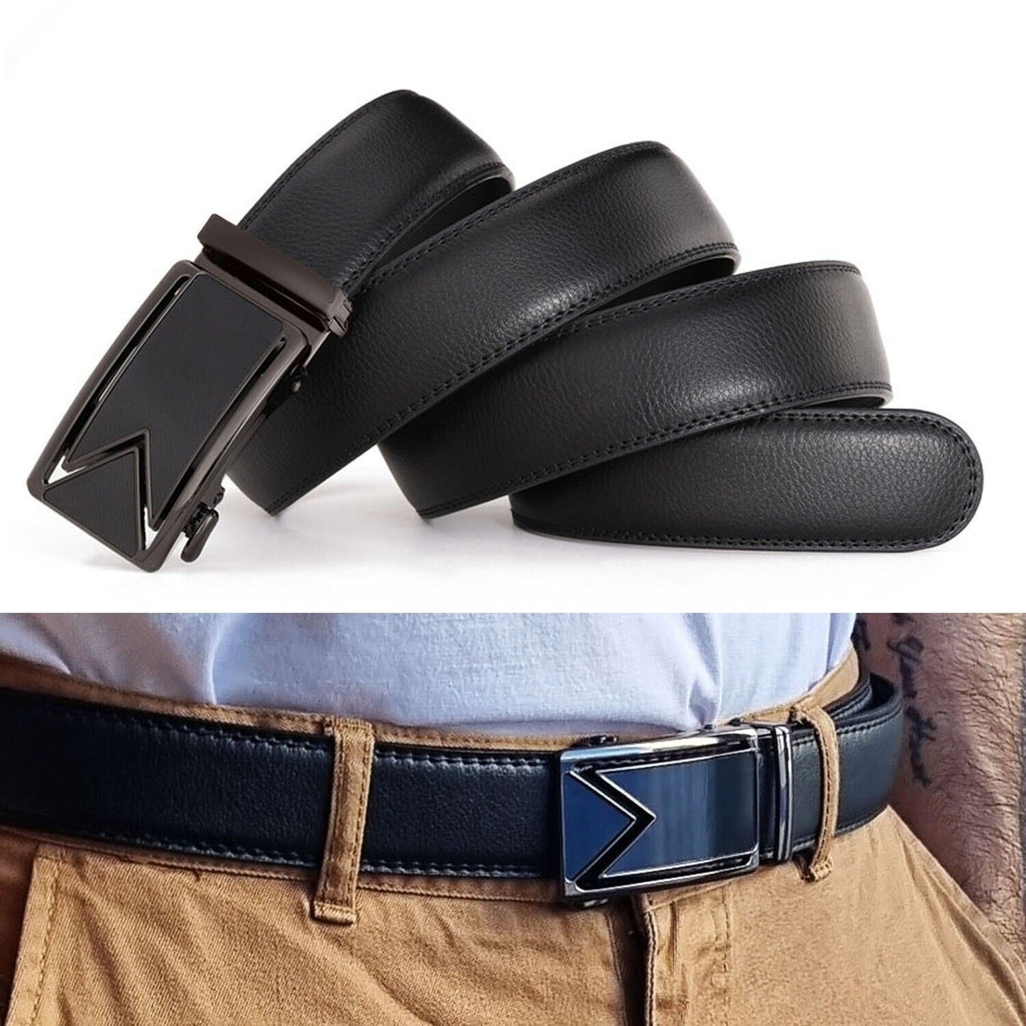 Microfiber Leather Mens Ratchet Belt, Adjustable Automatic Buckle